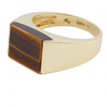 9ct Gold Tiger'S Eye Signet Ring Size T